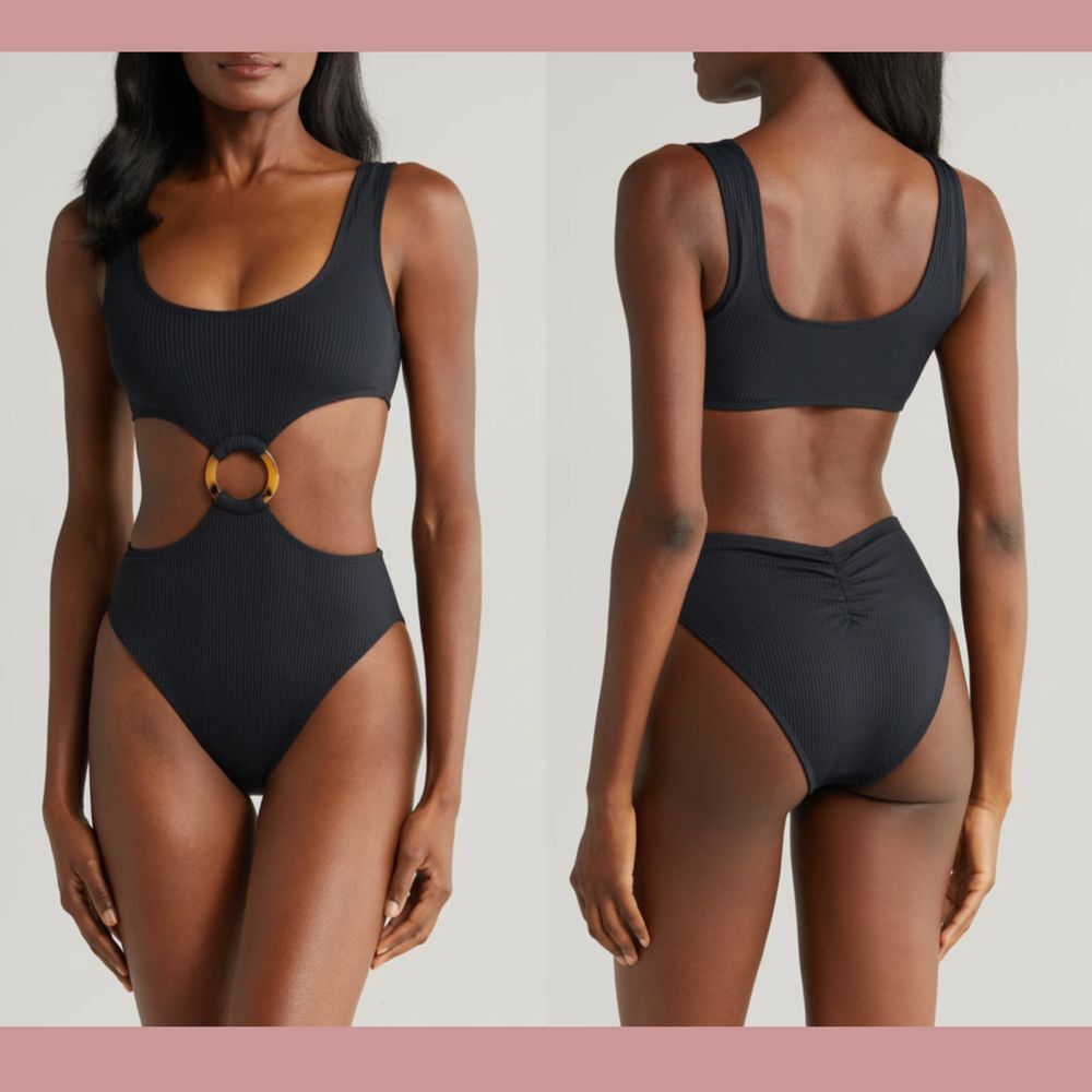 NWT $198 Monte [ Large ] Ky Rib‎ Cutout One-Piece Swimsuit Black #6321